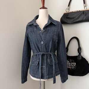 French Cuff Vintage Light Denim Jacket Tie Waist Size Small